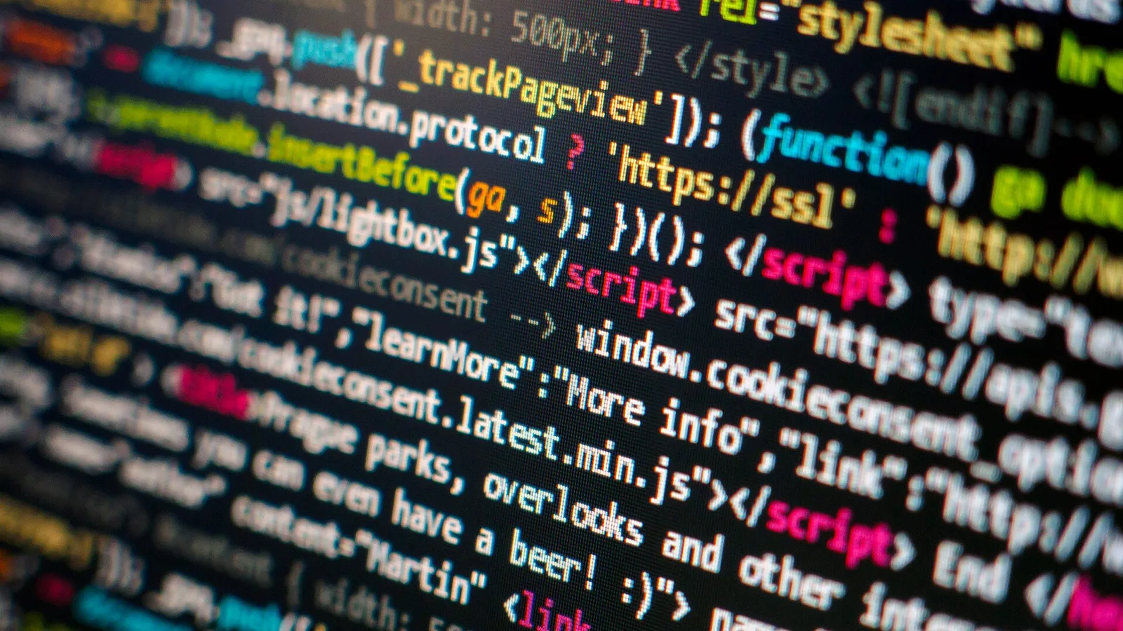 Colorful source code filling a computer display