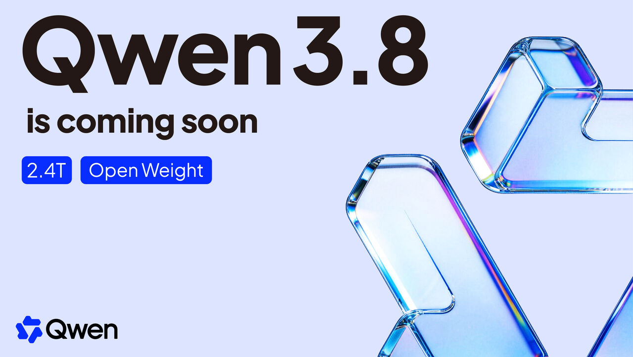 Official @Alibaba_Qwen announcement. Qwen3.8 launching open-weight soon with Qwen3.8-Max-Preview on Token Plan, Qoder, and QoderWork